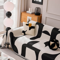 Modern Abstract Chenille Sofa Cover, Large Soft Throw Blanket with Tassels for Couch - Ornate Home