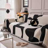 Modern Abstract Chenille Sofa Cover, Large Soft Throw Blanket with Tassels for Couch - Ornate Home