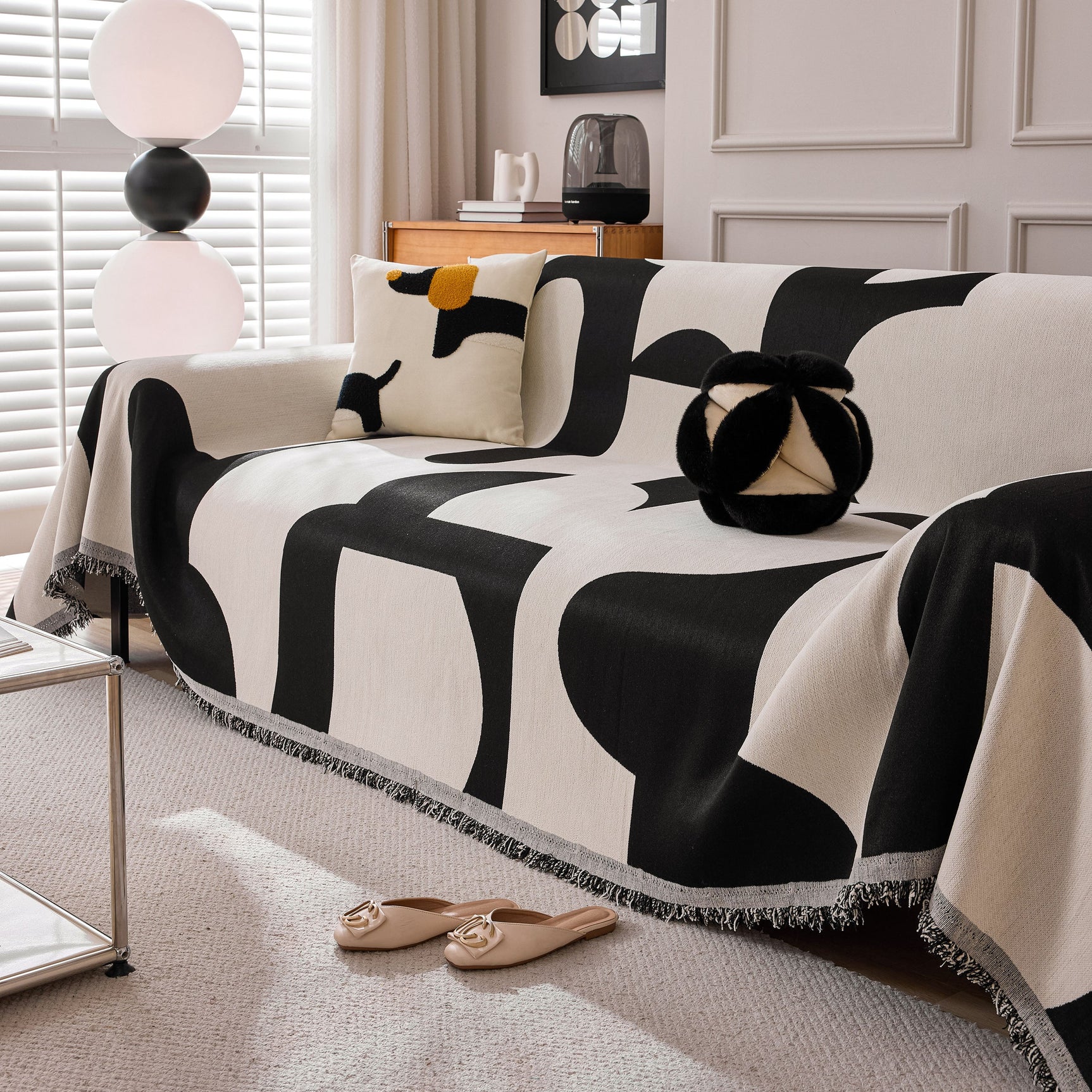 Modern Abstract Chenille Sofa Cover, Large Soft Throw Blanket with Tassels for Couch - Ornate Home