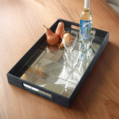 Modern Black/Silver Mosaic Antique Mirrored Tray - Ornate Home