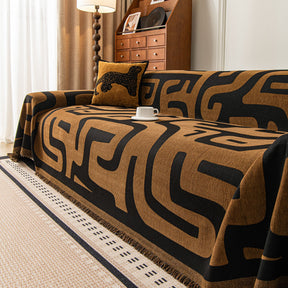 Modern Boho Chenille Sofa Cover Throw Blanket, Abstract Geometric Pattern Couch Cover - Ornate Home