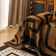 Modern Boho Chenille Sofa Cover Throw Blanket, Abstract Geometric Pattern Couch Cover - Ornate Home