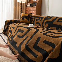 Modern Boho Chenille Sofa Cover Throw Blanket, Abstract Geometric Pattern Couch Cover - Ornate Home