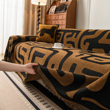 Modern Boho Chenille Sofa Cover Throw Blanket, Abstract Geometric Pattern Couch Cover - Ornate Home