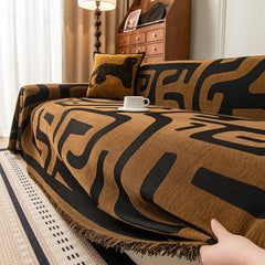 Modern Boho Chenille Sofa Cover Throw Blanket, Abstract Geometric Pattern Couch Cover - Ornate Home