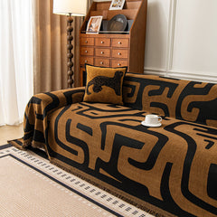 Modern Boho Chenille Sofa Cover Throw Blanket, Abstract Geometric Pattern Couch Cover - Ornate Home