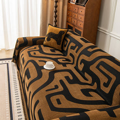 Modern Boho Chenille Sofa Cover Throw Blanket, Abstract Geometric Pattern Couch Cover - Ornate Home