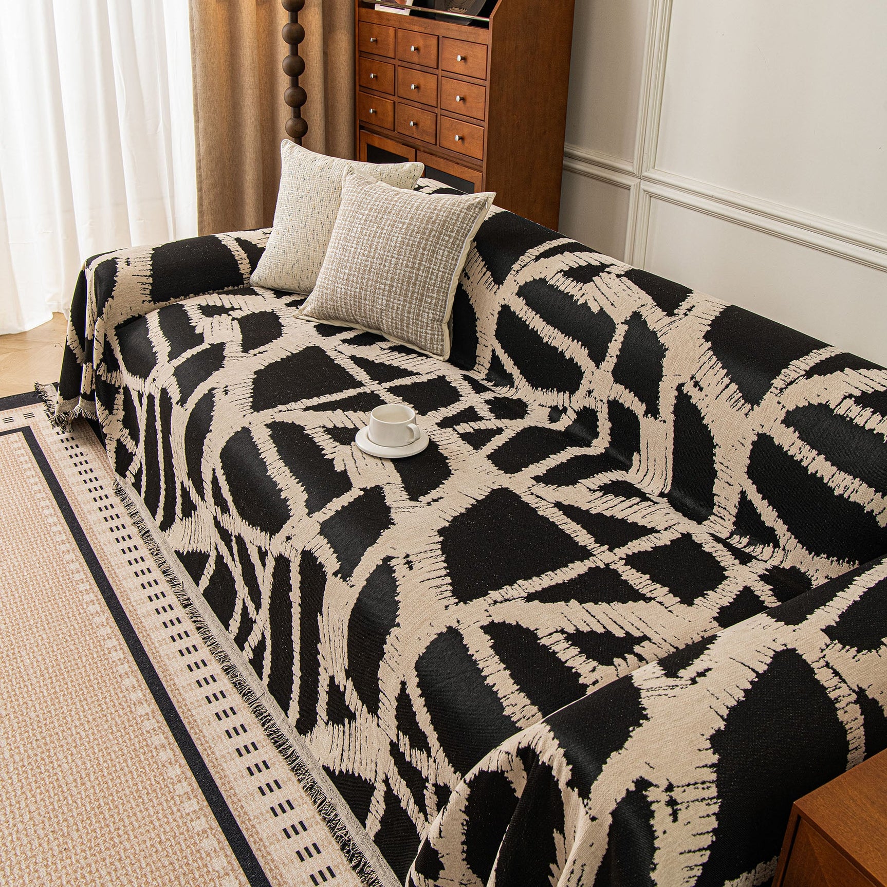 Modern Chenille Bold Abstract Pattern Sofa Cover, Artistic Decorative Furniture Cover - Ornate Home