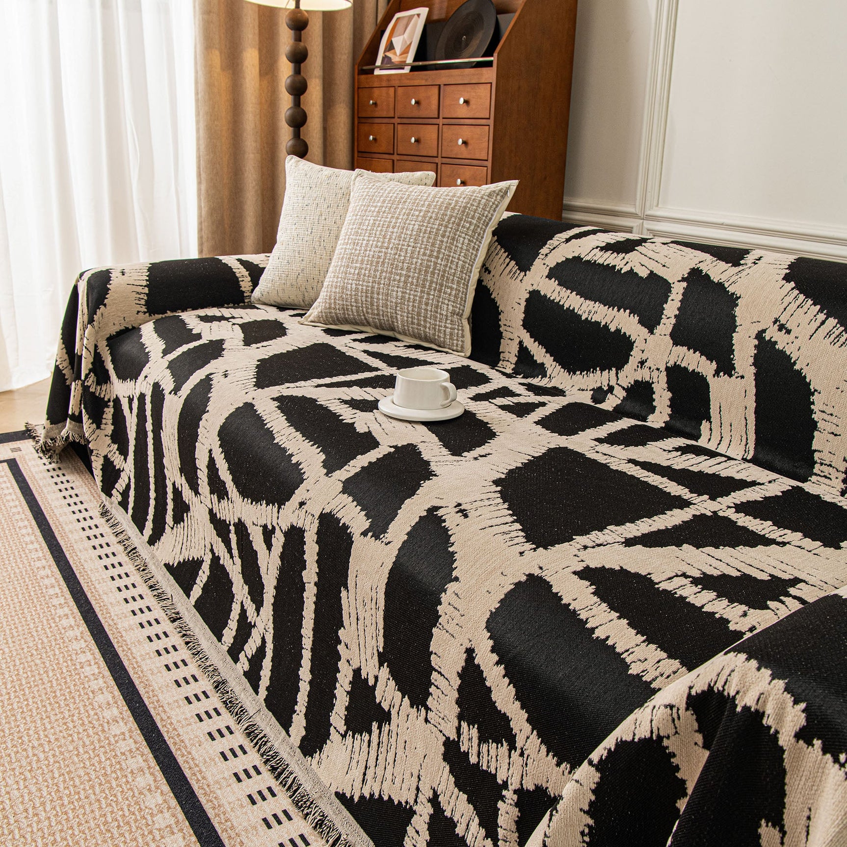 Modern Chenille Bold Abstract Pattern Sofa Cover, Artistic Decorative Furniture Cover - Ornate Home