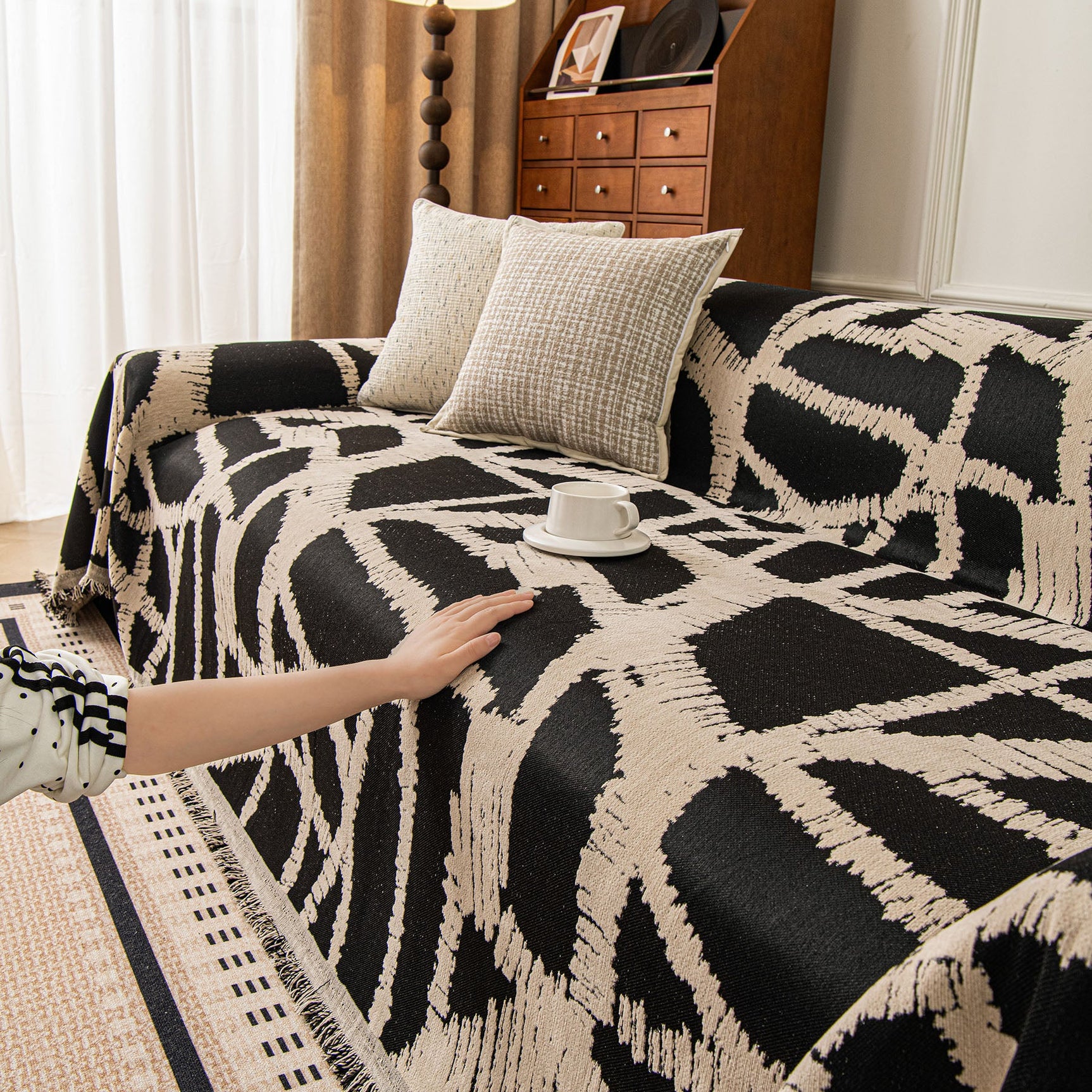Modern Chenille Bold Abstract Pattern Sofa Cover, Artistic Decorative Furniture Cover - Ornate Home