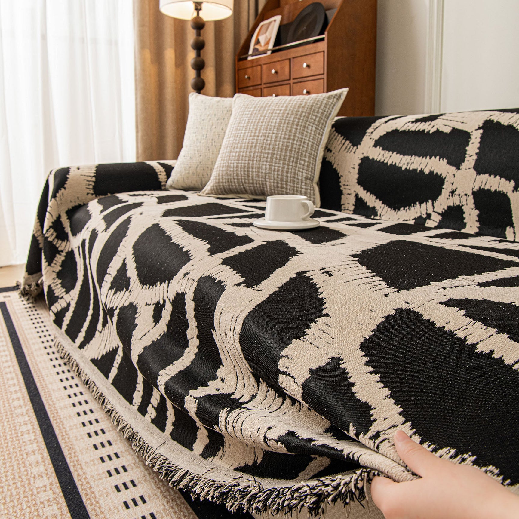 Modern Chenille Bold Abstract Pattern Sofa Cover, Artistic Decorative Furniture Cover - Ornate Home