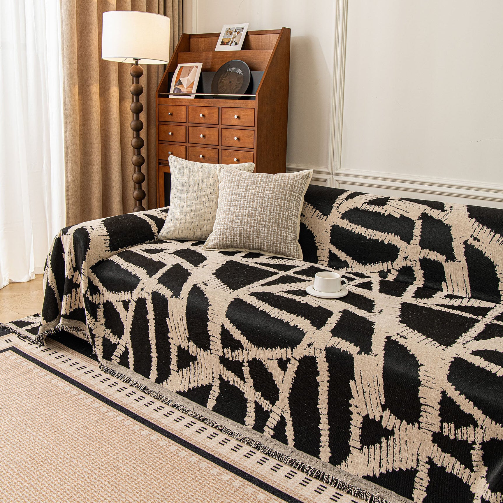 Modern Chenille Bold Abstract Pattern Sofa Cover, Artistic Decorative Furniture Cover - Ornate Home