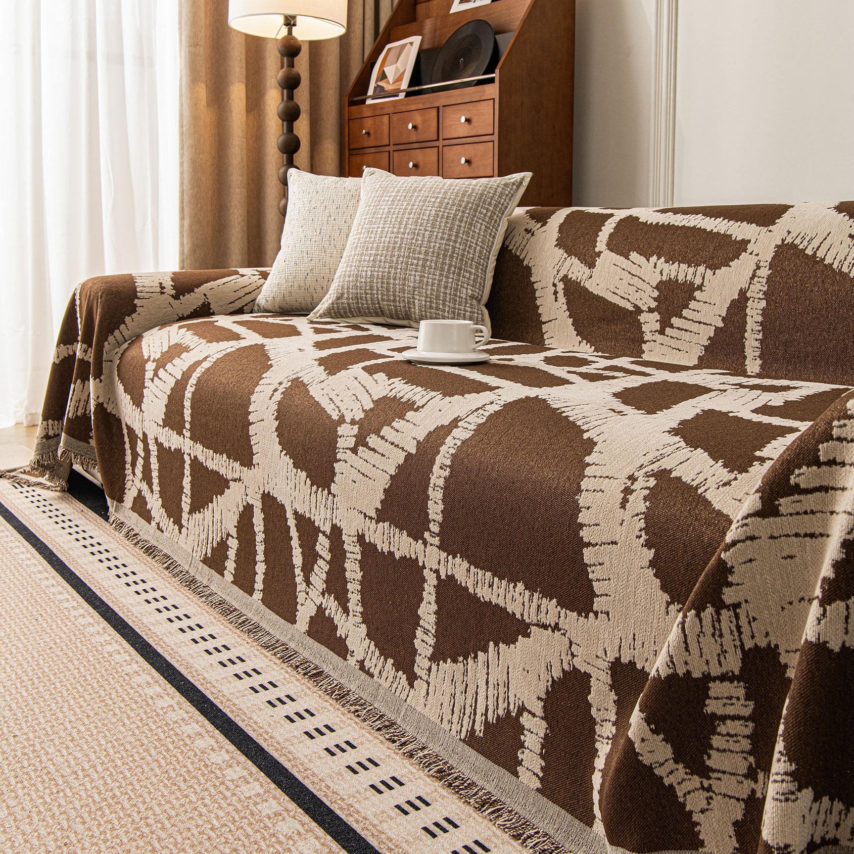 Modern Chenille Bold Abstract Pattern Sofa Cover, Artistic Decorative Furniture Cover - Ornate Home