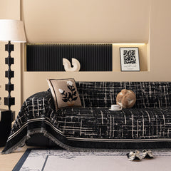 Modern Couch Protector Blanket Woven Chenille Sofa Cover Throw with Artistic Grid - Ornate Home