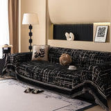 Modern Couch Protector Blanket Woven Chenille Sofa Cover Throw with Artistic Grid - Ornate Home