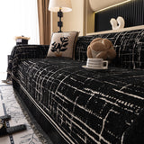 Modern Couch Protector Blanket Woven Chenille Sofa Cover Throw with Artistic Grid - Ornate Home