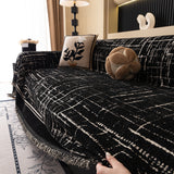 Modern Couch Protector Blanket Woven Chenille Sofa Cover Throw with Artistic Grid - Ornate Home