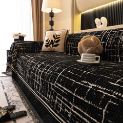 Modern Couch Protector Blanket Woven Chenille Sofa Cover Throw with Artistic Grid - Ornate Home