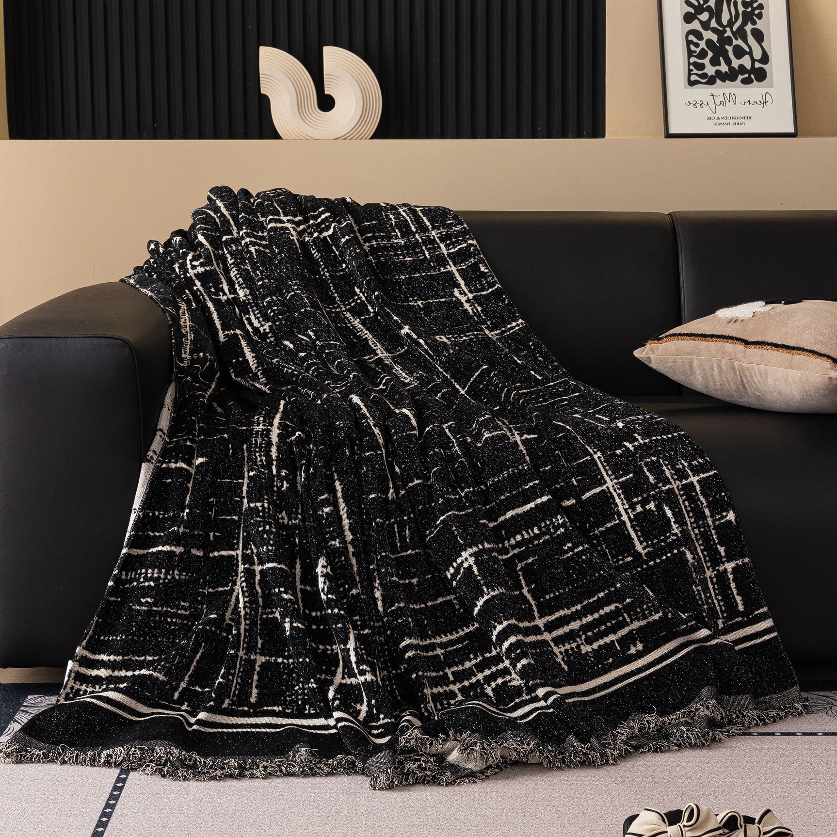 Modern Couch Protector Blanket Woven Chenille Sofa Cover Throw with Artistic Grid - Ornate Home