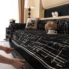 Modern Couch Protector Blanket Woven Chenille Sofa Cover Throw with Artistic Grid - Ornate Home