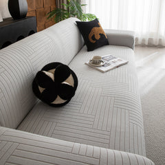 Modern Geometric Jacquard Spandex Slipcover, High Stretch Form Fitting Couch Cover - Ornate Home