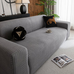 Modern Geometric Jacquard Spandex Slipcover, High Stretch Form Fitting Couch Cover - Ornate Home