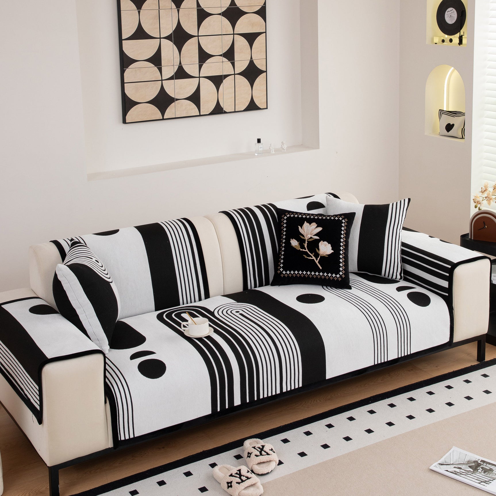 Modern Geometric Sofa Cover - Thick Woven, Pet Friendly, Stylish Couch Protector - Ornate Home