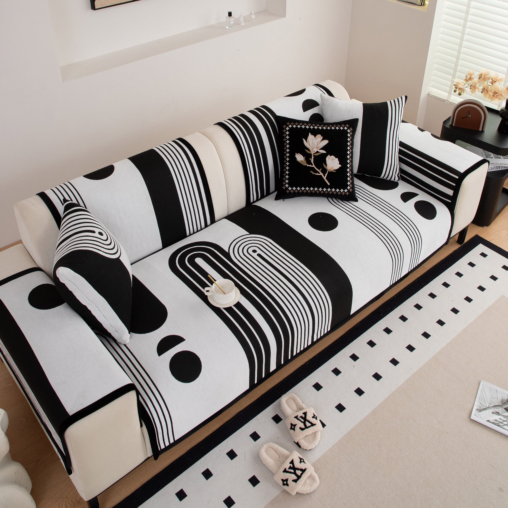 Modern Geometric Sofa Cover - Thick Woven, Pet Friendly, Stylish Couch Protector - Ornate Home