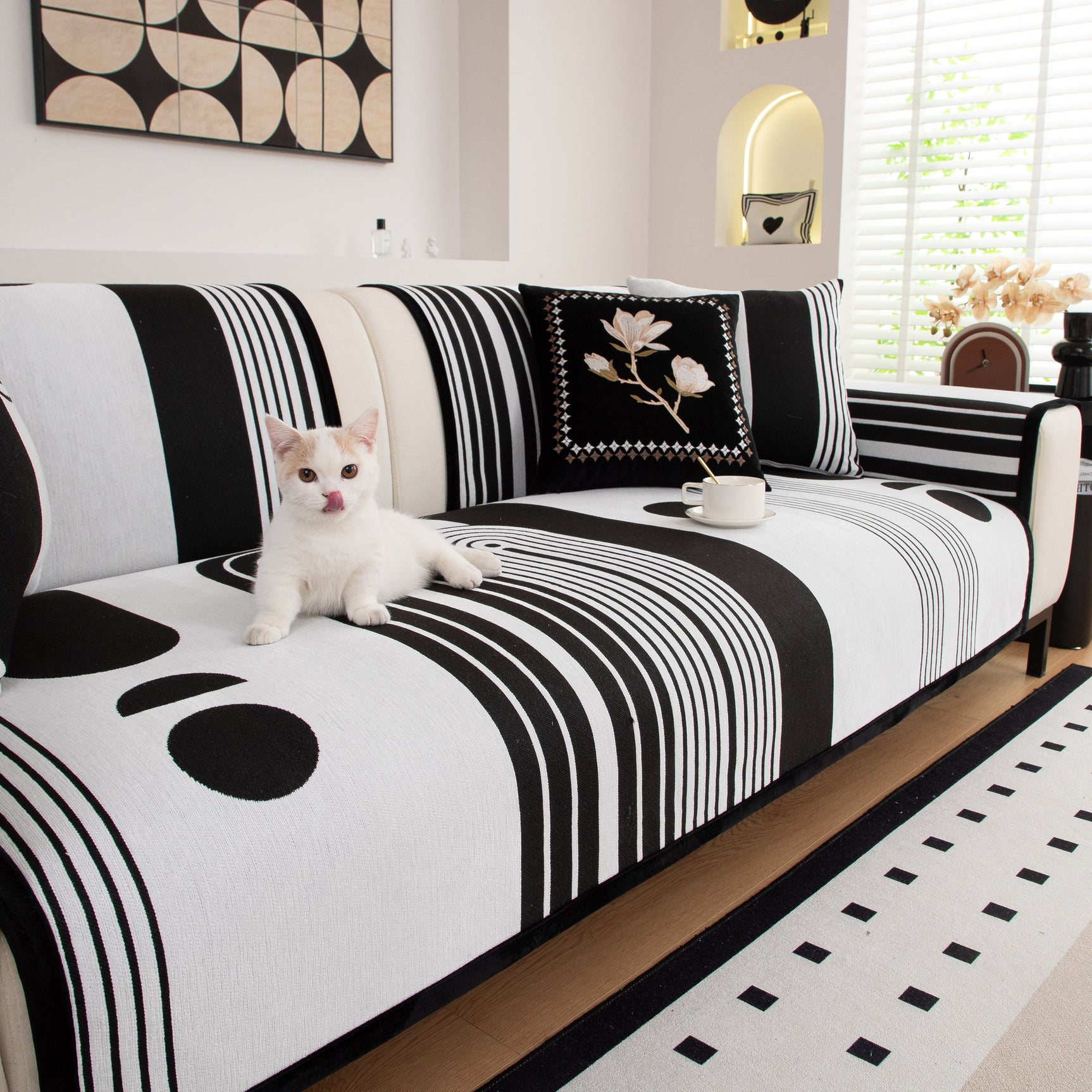Modern Geometric Sofa Cover - Thick Woven, Pet Friendly, Stylish Couch Protector - Ornate Home