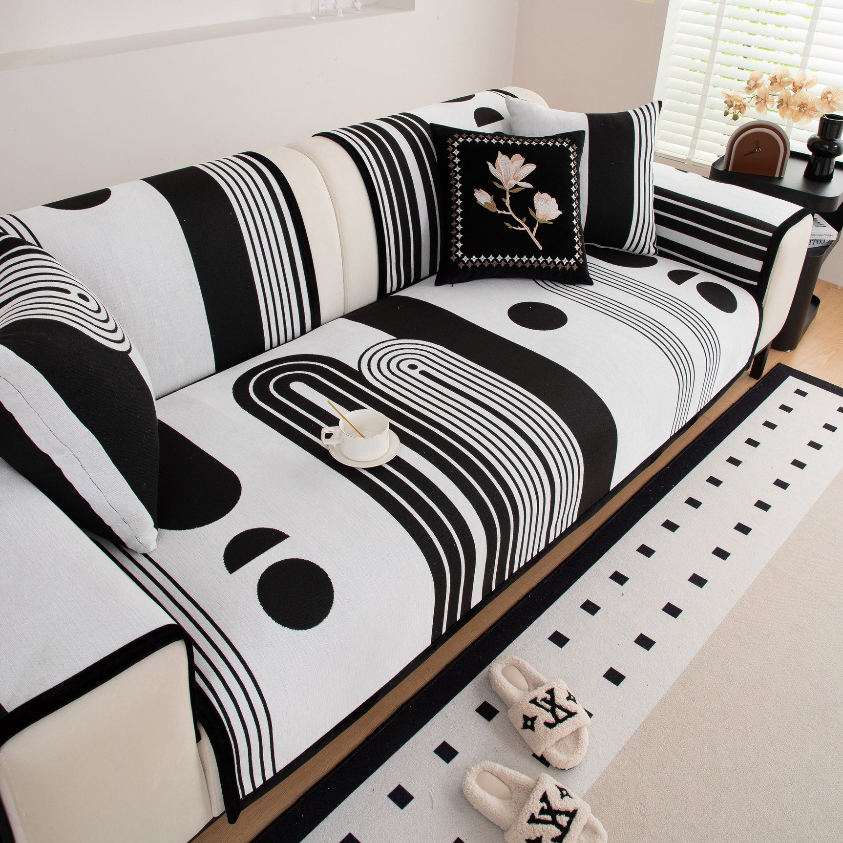 Modern Geometric Sofa Cover - Thick Woven, Pet Friendly, Stylish Couch Protector - Ornate Home