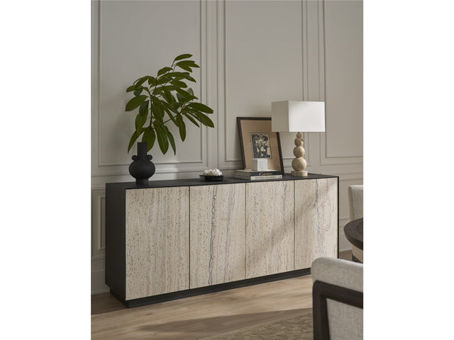 Modern Metal/White Travertine Stone Credenza - Ornate Home