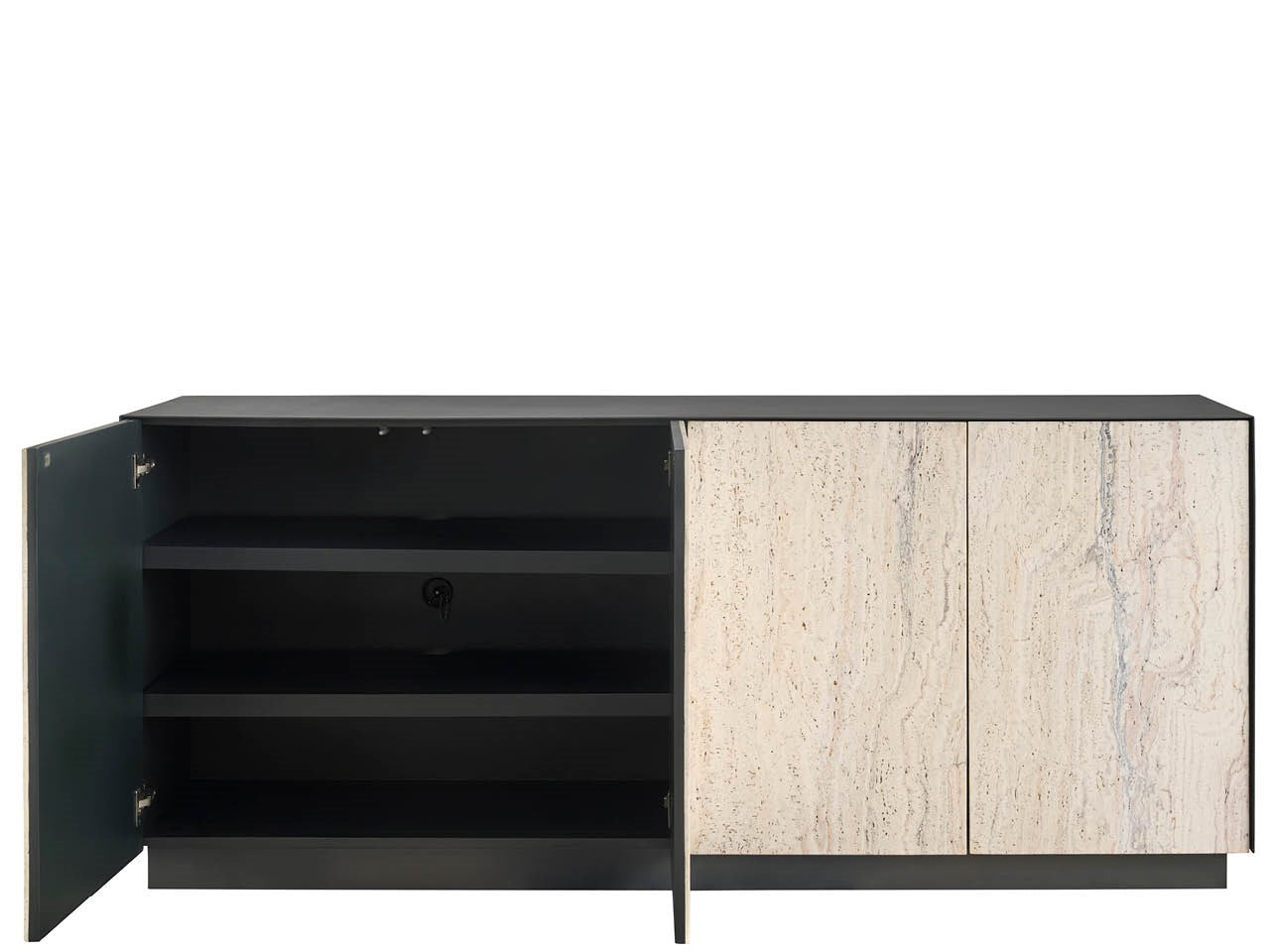 Modern Metal/White Travertine Stone Credenza - Ornate Home