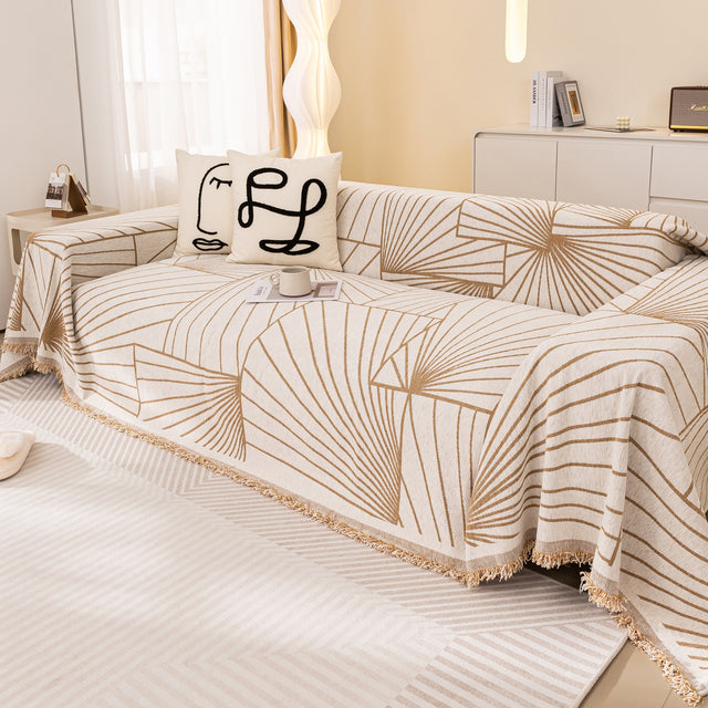Modern Minimalist Chenille Line Pattern Sofa Cover, Dust and Scratch Resistant Throw Blankets for Couch - Ornate Home