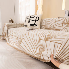 Modern Minimalist Chenille Line Pattern Sofa Cover, Dust and Scratch Resistant Throw Blankets for Couch - Ornate Home