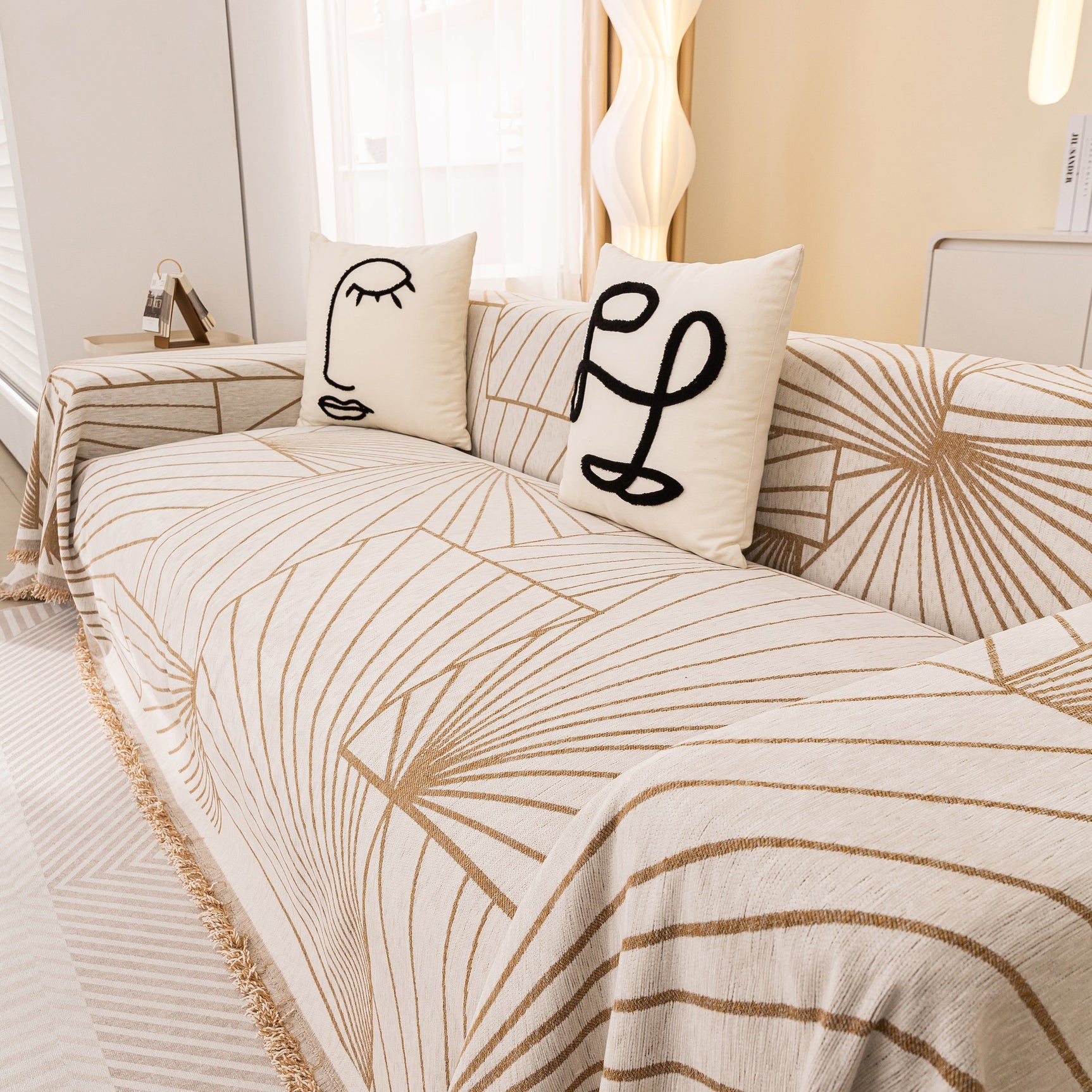 Modern Minimalist Chenille Line Pattern Sofa Cover, Dust and Scratch Resistant Throw Blankets for Couch - Ornate Home