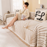 Modern Minimalist Chenille Line Pattern Sofa Cover, Dust and Scratch Resistant Throw Blankets for Couch - Ornate Home