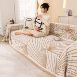 Modern Minimalist Chenille Line Pattern Sofa Cover, Dust and Scratch Resistant Throw Blankets for Couch - Ornate Home
