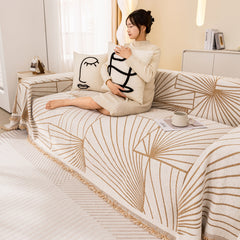 Modern Minimalist Chenille Line Pattern Sofa Cover, Dust and Scratch Resistant Throw Blankets for Couch - Ornate Home