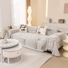 Modern Minimalist Chenille Line Pattern Sofa Cover, Dust and Scratch Resistant Throw Blankets for Couch - Ornate Home