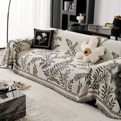 Modern Minimalist Chenille Willow Leaf Pattern Couch Cover Blanket, Luxurious Blankets for The Sofa - Ornate Home