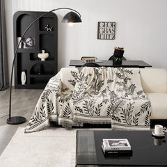 Modern Minimalist Chenille Willow Leaf Pattern Couch Cover Blanket, Luxurious Blankets for The Sofa - Ornate Home