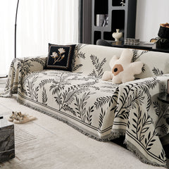 Modern Minimalist Chenille Willow Leaf Pattern Couch Cover Blanket, Luxurious Blankets for The Sofa - Ornate Home