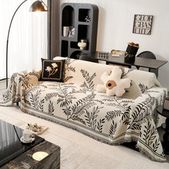 Modern Minimalist Chenille Willow Leaf Pattern Couch Cover Blanket, Luxurious Blankets for The Sofa - Ornate Home