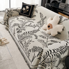 Modern Minimalist Chenille Willow Leaf Pattern Couch Cover Blanket, Luxurious Blankets for The Sofa - Ornate Home