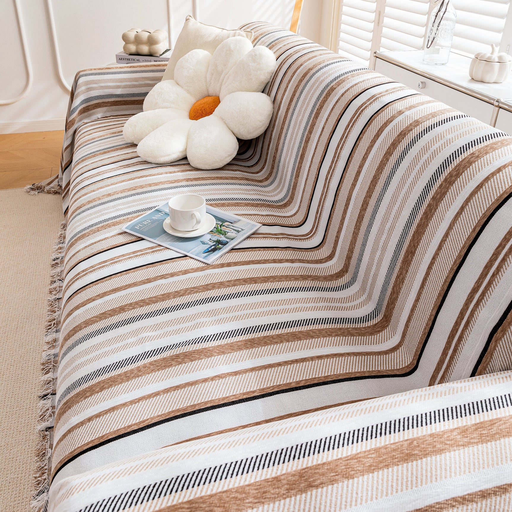 Modern Minimalist Sofa Throw Cover Cotton Knit Throws for Couch Scratch Proof Couch Cover - Ornate Home