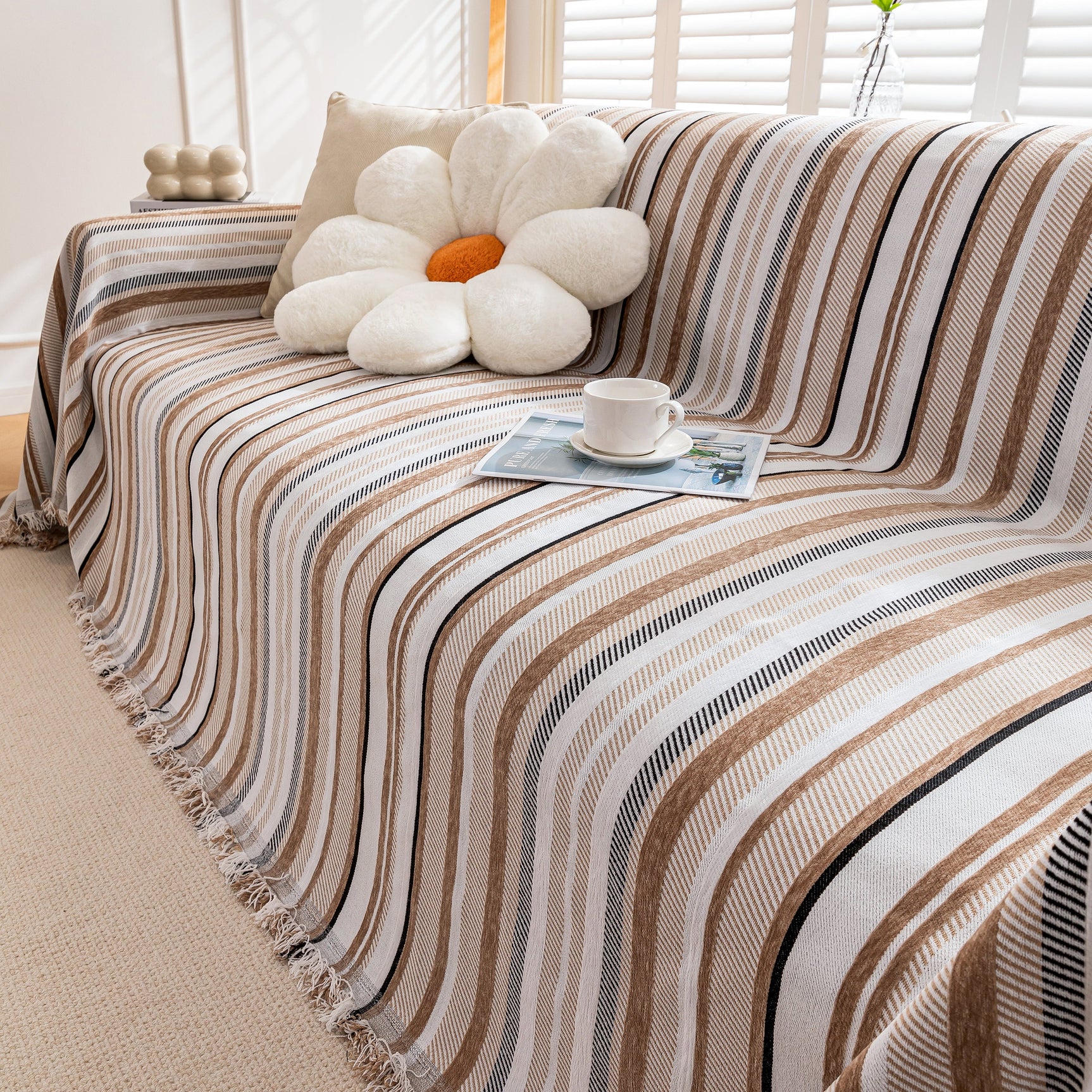 Modern Minimalist Sofa Throw Cover Cotton Knit Throws for Couch Scratch Proof Couch Cover - Ornate Home