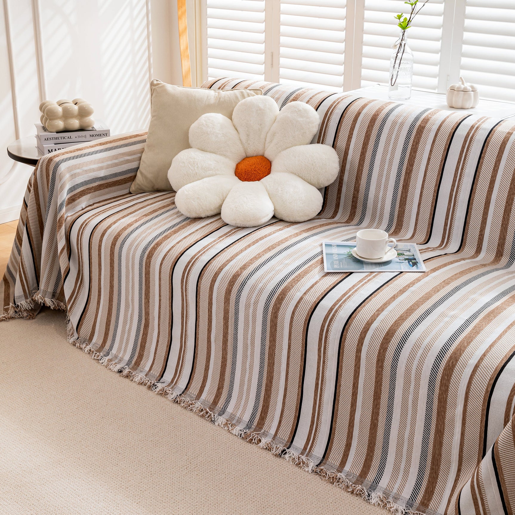 Modern Minimalist Sofa Throw Cover Cotton Knit Throws for Couch Scratch Proof Couch Cover - Ornate Home