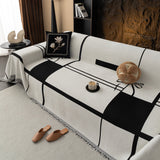 Modern Plaid Heavy Duty Sofa Throw Blanket, Boho Farmhouse Couch Cover with Tassel - Ornate Home