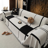 Modern Plaid Heavy Duty Sofa Throw Blanket, Boho Farmhouse Couch Cover with Tassel - Ornate Home