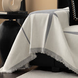 Modern Plaid Heavy Duty Sofa Throw Blanket, Boho Farmhouse Couch Cover with Tassel - Ornate Home